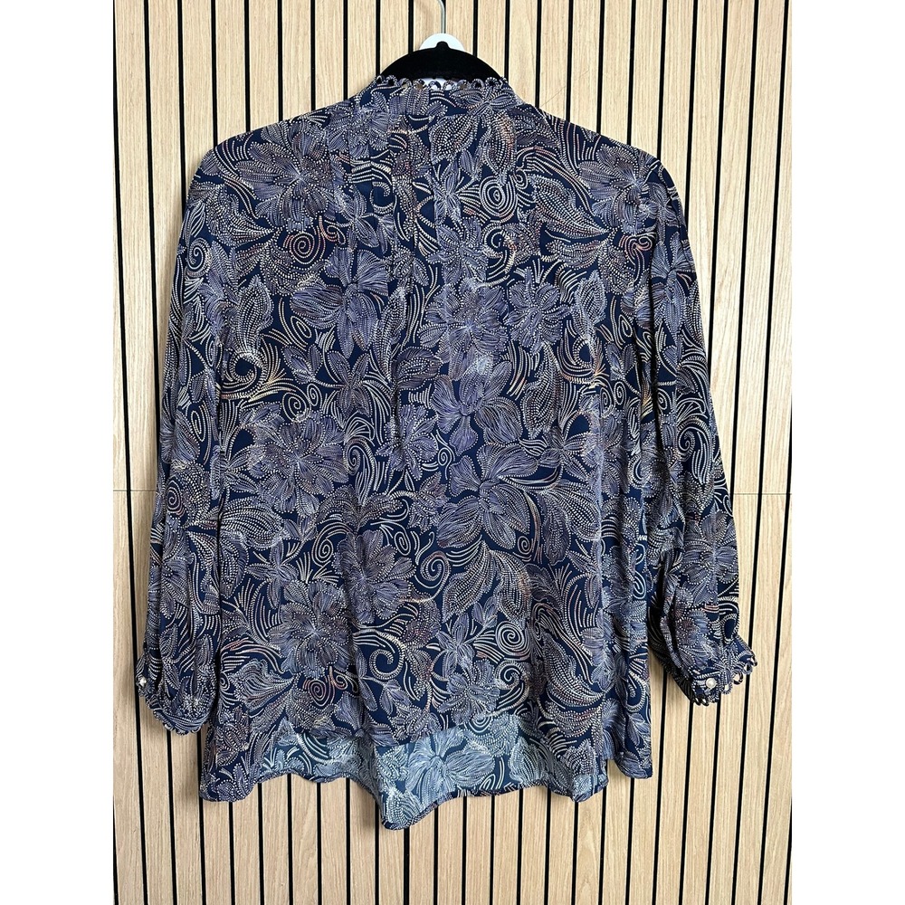 079 Johnny Was JADE Blue Floral Silk Blouse - Small - $388 - Picture 3 of 5